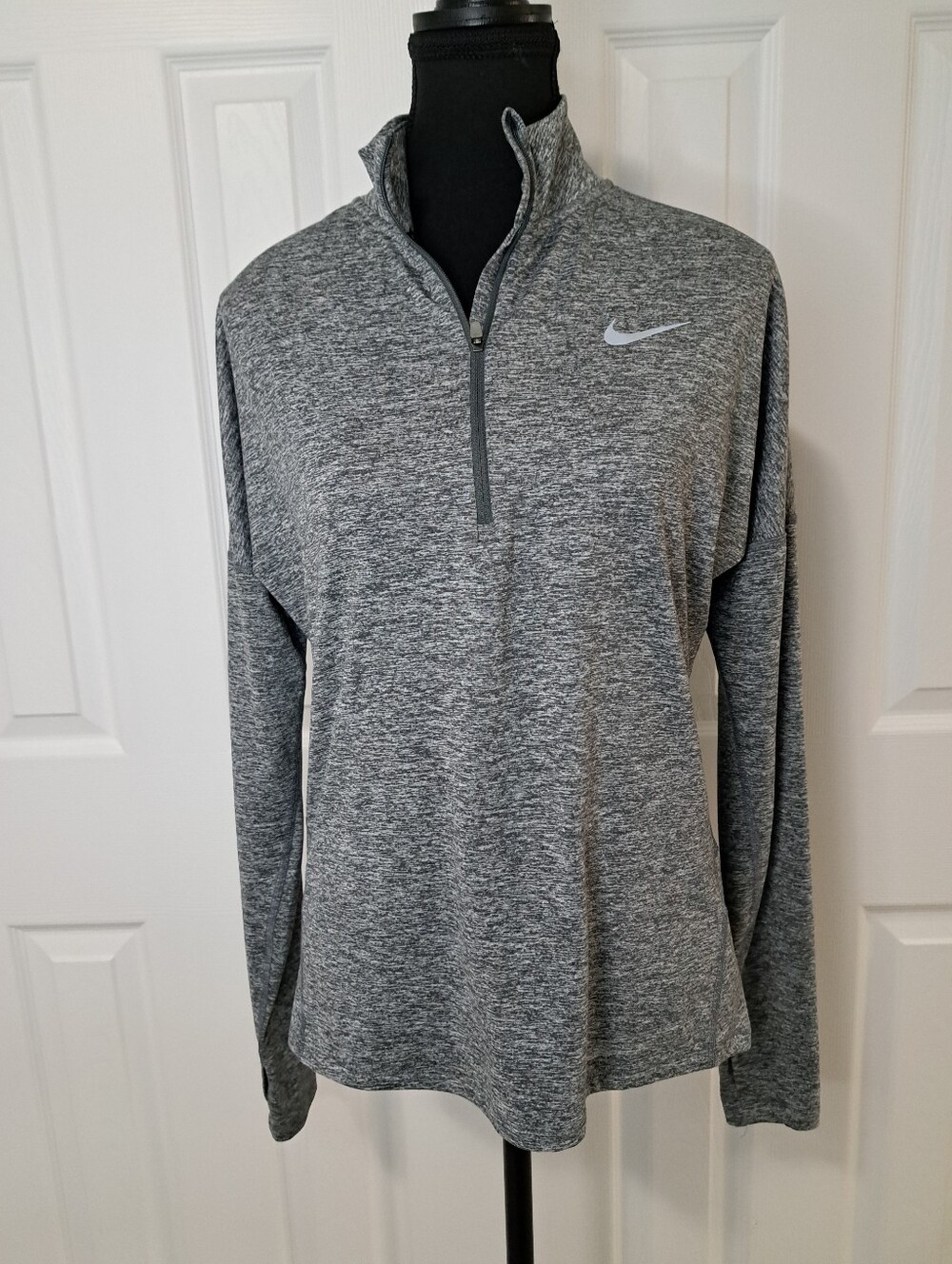 Nike Gray Heather Quarter-Zip Long Sleeve Top Womens Size Small Active Running